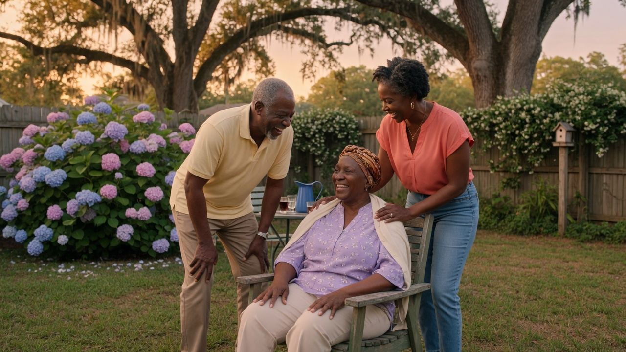 A North Carolina family gathered together outdoors