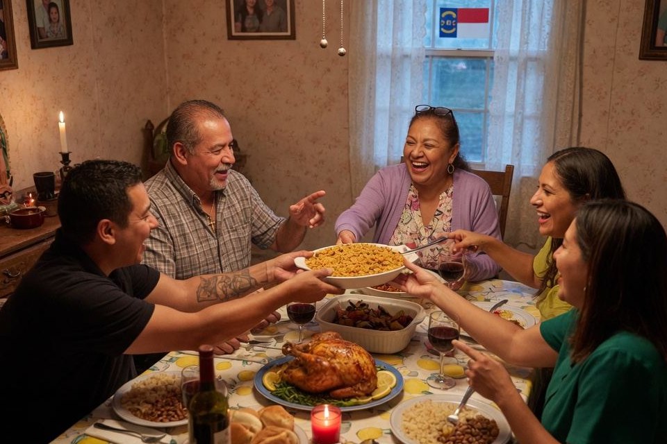 A family sharing dinner together