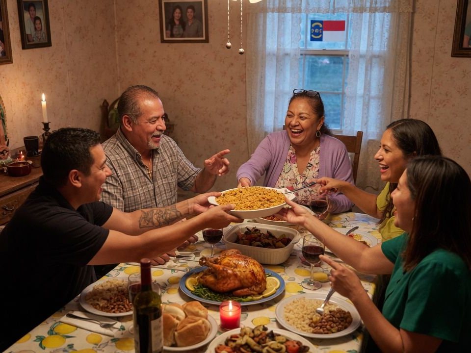 A family sharing dinner together